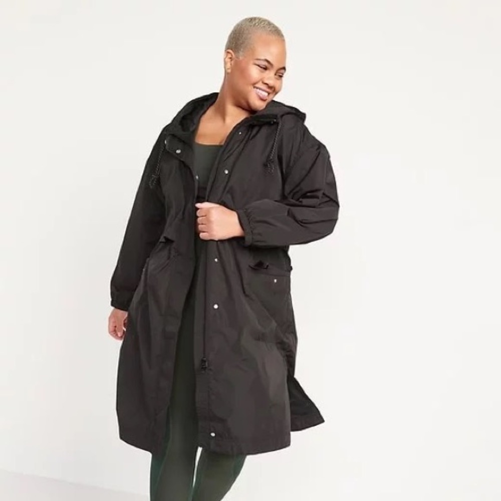 Old Navy Black Oversized Water-Resistant Hooded Coat for Women